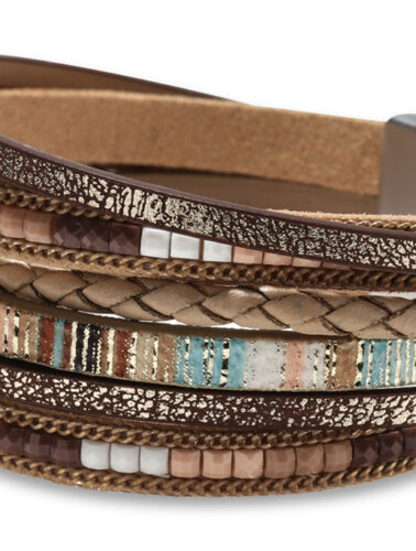 Fesciory Leather Wrap Bracelets for Women, Boho Leopard Multi-Layer Crystal Beads Cuff Bracelet Jewelry