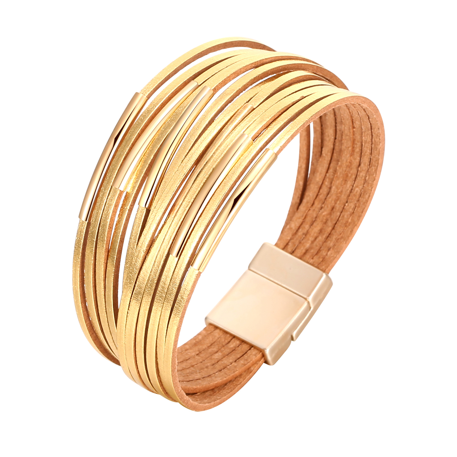 Fesciory Leather Wrap Bracelets for Women, Boho Leopard Multi-Layer Crystal Beads Cuff Bracelet Jewelry