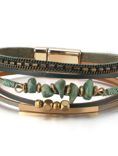 Fesciory Leather Wrap Bracelets for Women, Boho Leopard Multi-Layer Crystal Beads Cuff Bracelet Jewelry