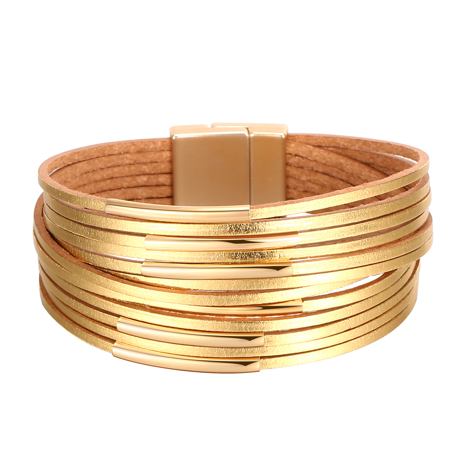 Fesciory Leather Wrap Bracelets for Women, Boho Leopard Multi-Layer Crystal Beads Cuff Bracelet Jewelry - 图片 3