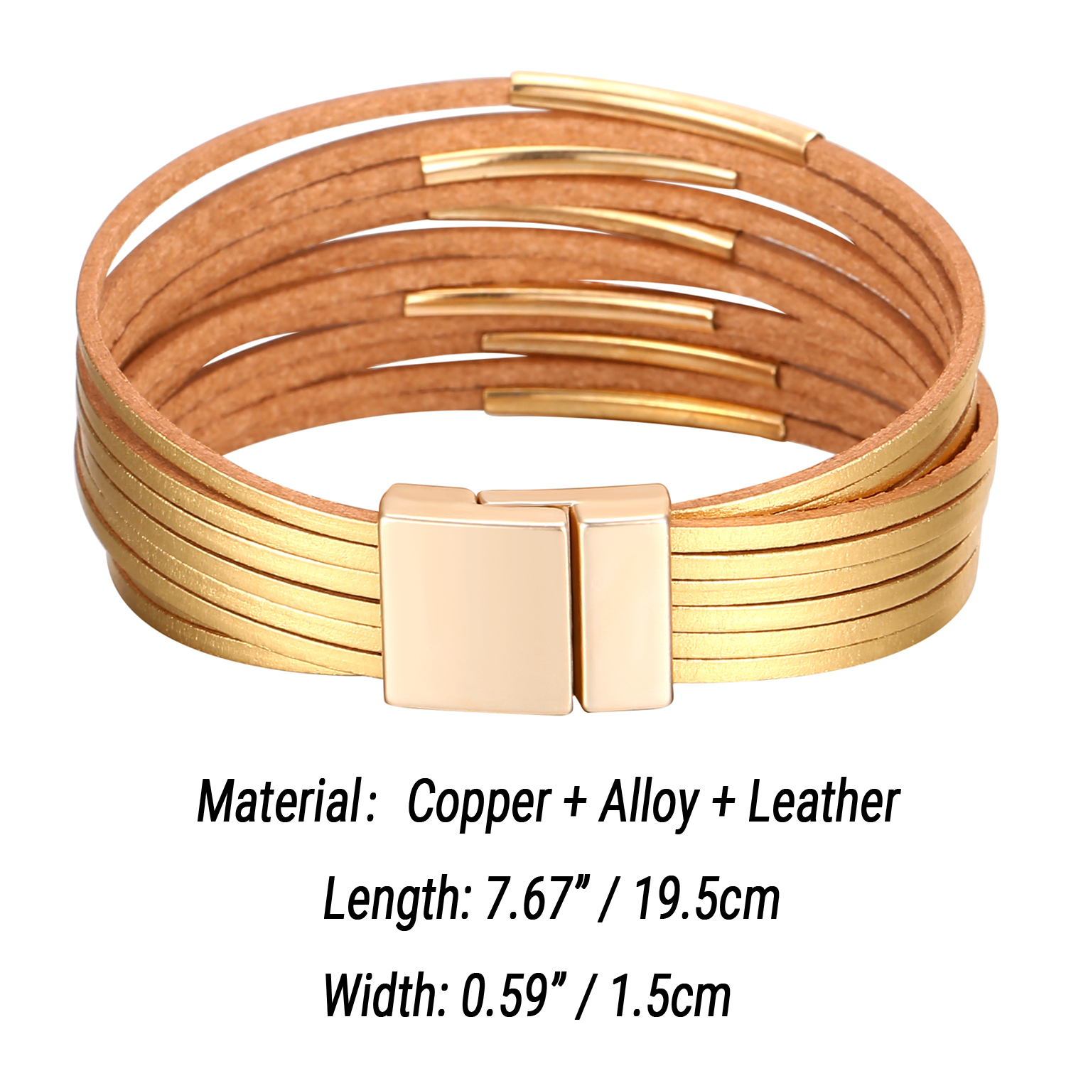 Fesciory Leather Wrap Bracelets for Women, Boho Leopard Multi-Layer Crystal Beads Cuff Bracelet Jewelry - 图片 4