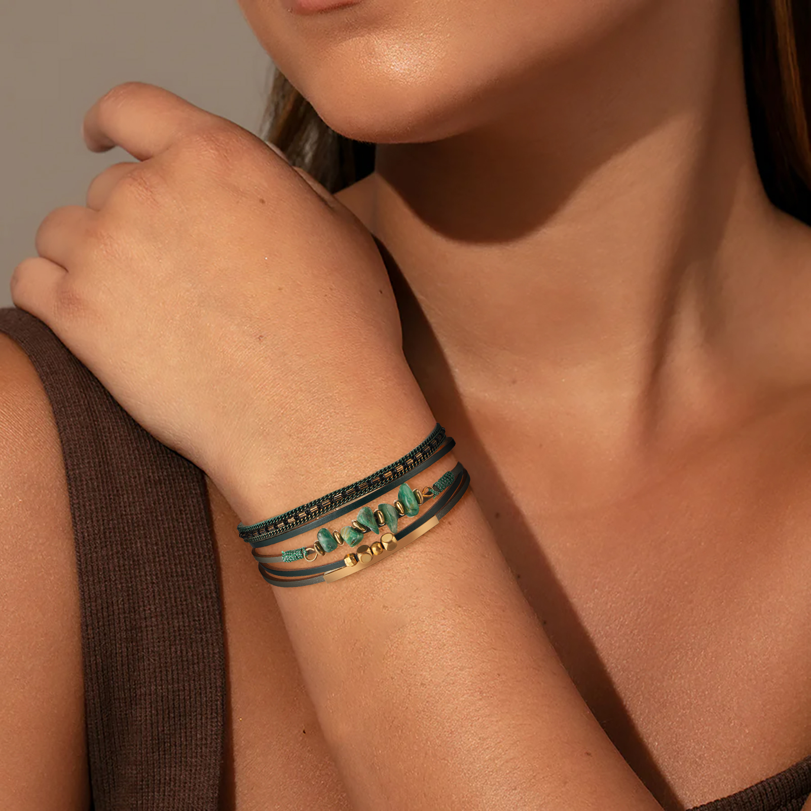 Fesciory Leather Wrap Bracelets for Women, Boho Leopard Multi-Layer Crystal Beads Cuff Bracelet Jewelry - 图片 4