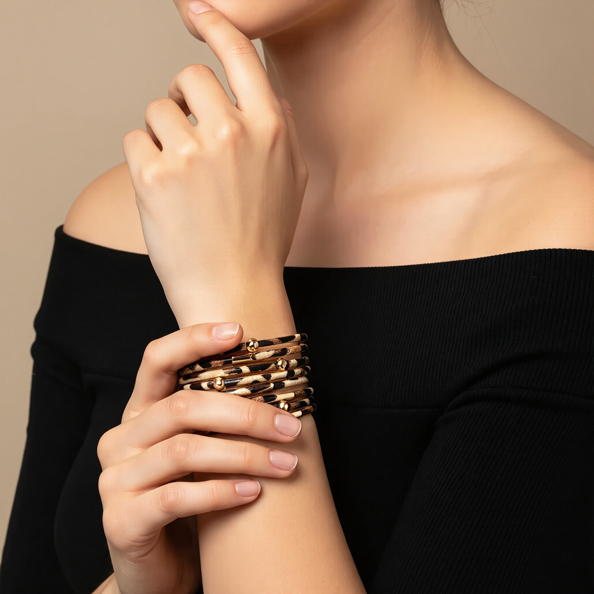 Fesciory Leopard Bracelet for Women, Boho Leather Wrap Multi-Layer Pearl Crystal Bracelet Bangle Jewelry - 图片 4