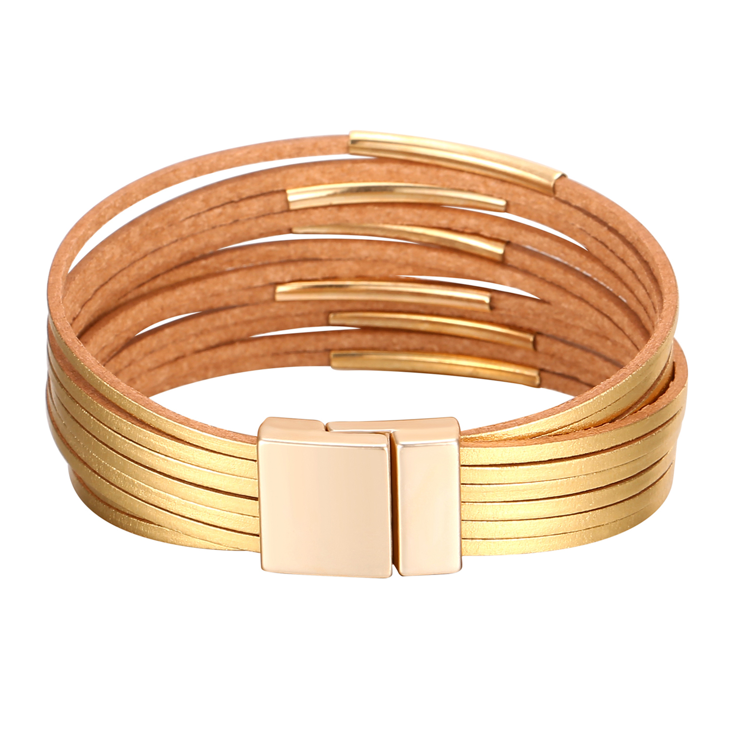 Fesciory Leather Wrap Bracelets for Women, Boho Leopard Multi-Layer Crystal Beads Cuff Bracelet Jewelry - 图片 5