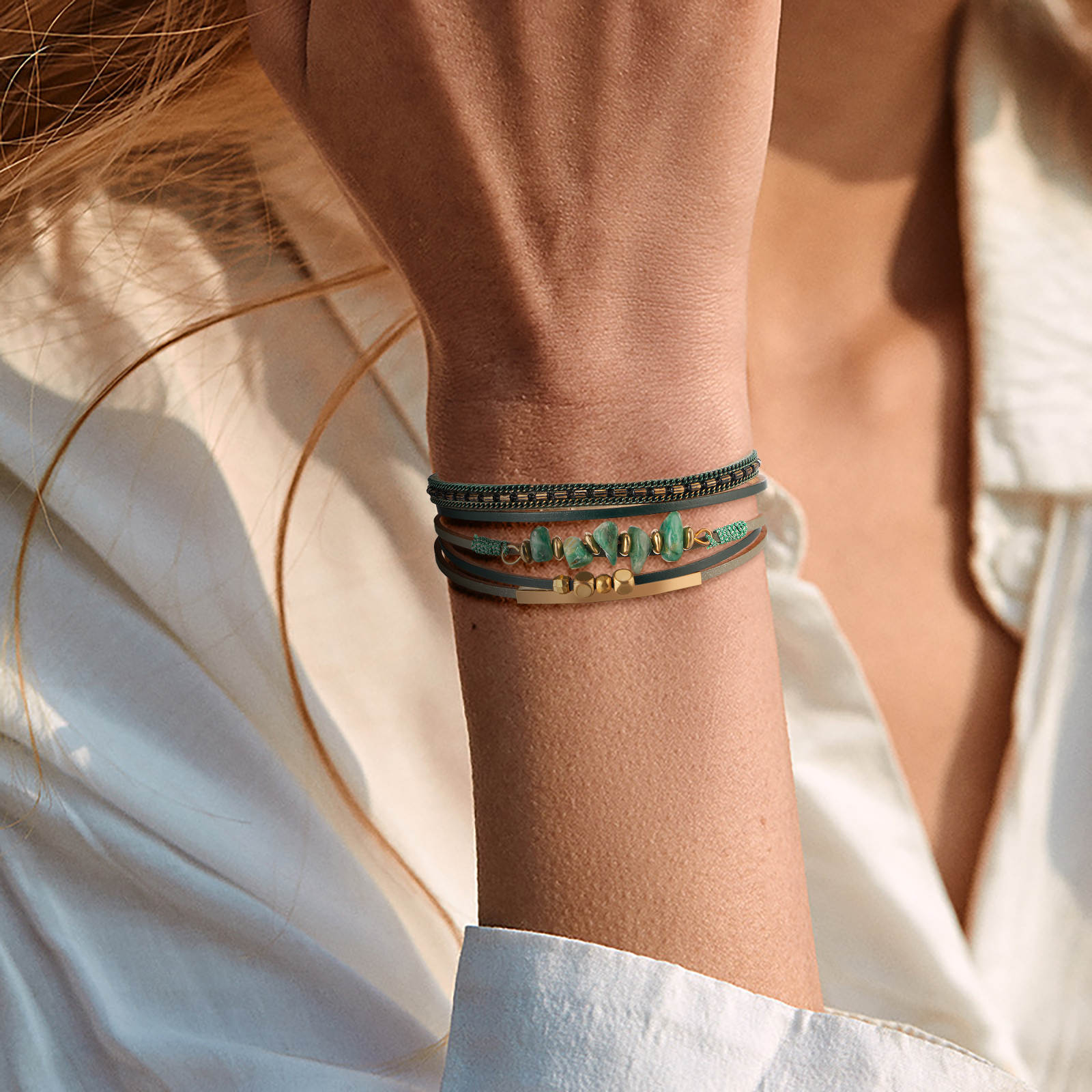 Fesciory Leather Wrap Bracelets for Women, Boho Leopard Multi-Layer Crystal Beads Cuff Bracelet Jewelry - 图片 5