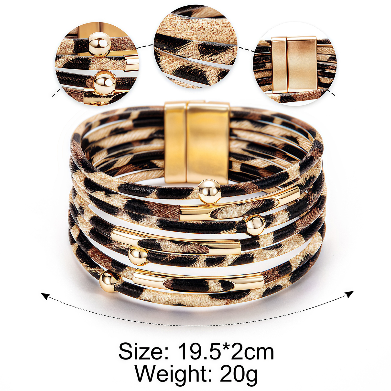 Fesciory Leopard Bracelet for Women, Boho Leather Wrap Multi-Layer Pearl Crystal Bracelet Bangle Jewelry - 图片 6